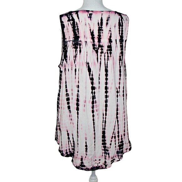 Torrid Sleeveless Flowy Blouse Top Sz 1 Pink Black Tie Dye Key Hole Gold Jewels - Picture 3 of 12